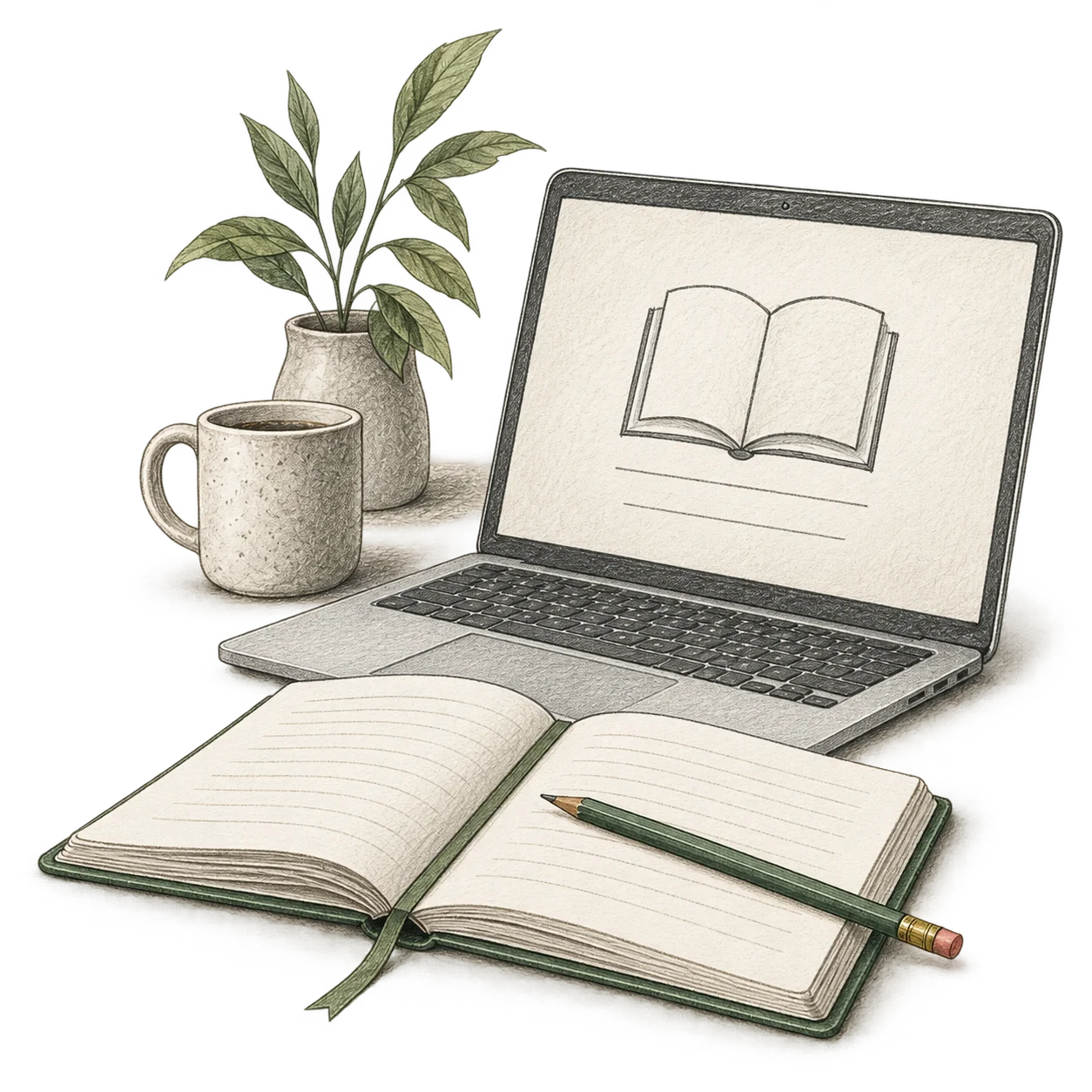 Edda’s training notebook, laptop and pencil
